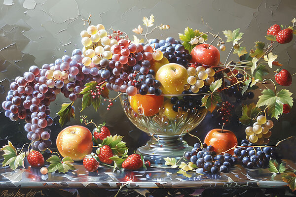 O pictură de fructe într-un castron O pictură de fructe într-un castron