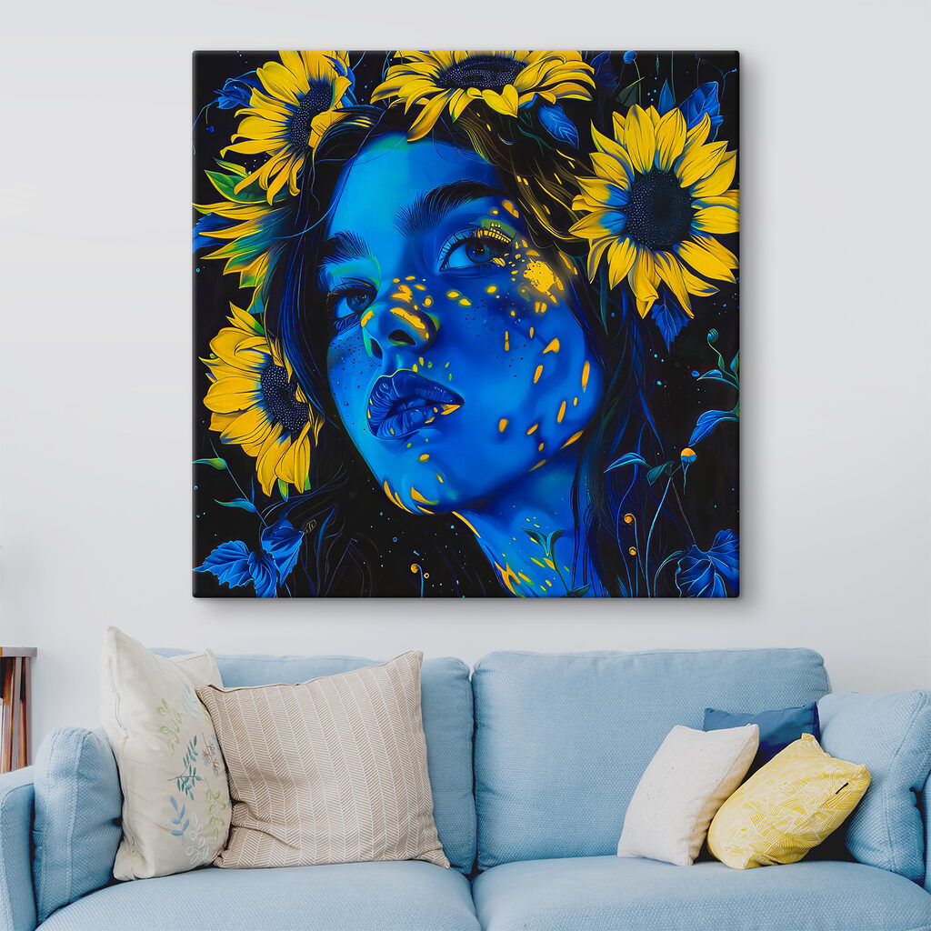 A woman with sunflowers in her hair