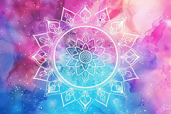 O mandala albă pe un fundal colorat O mandala albă pe un fundal colorat
