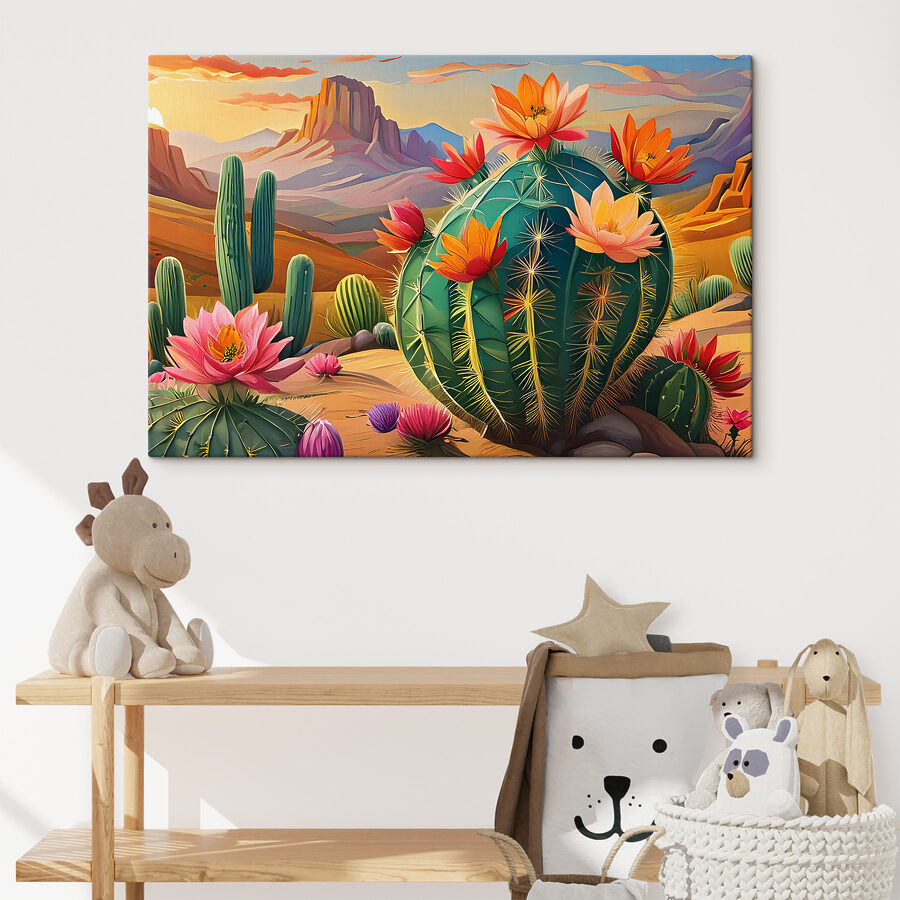 Un cactus cu flori în deșert