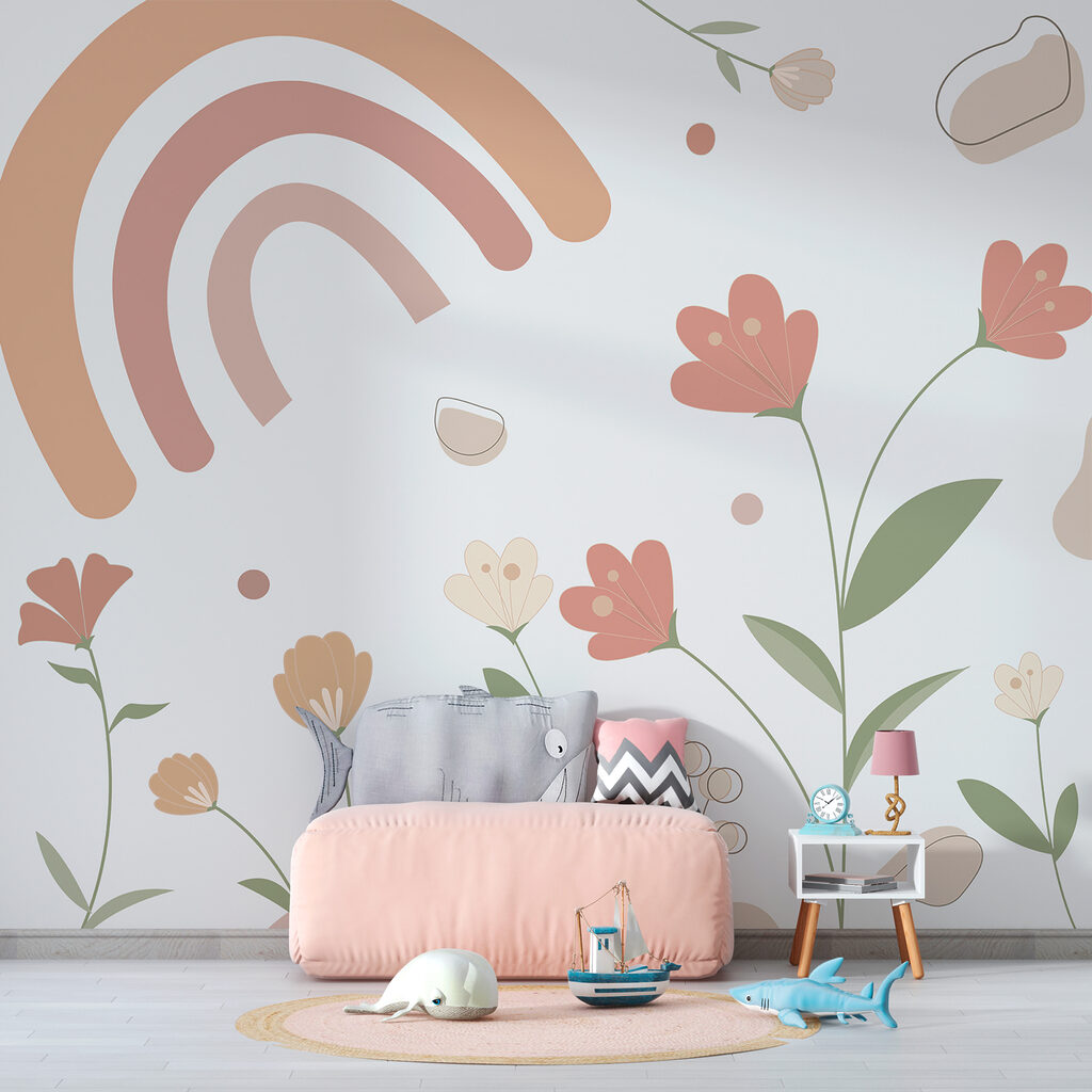 A colorful flowers and rainbows