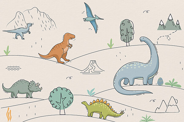 Un desen de dinozauri și munți Un desen de dinozauri și munți