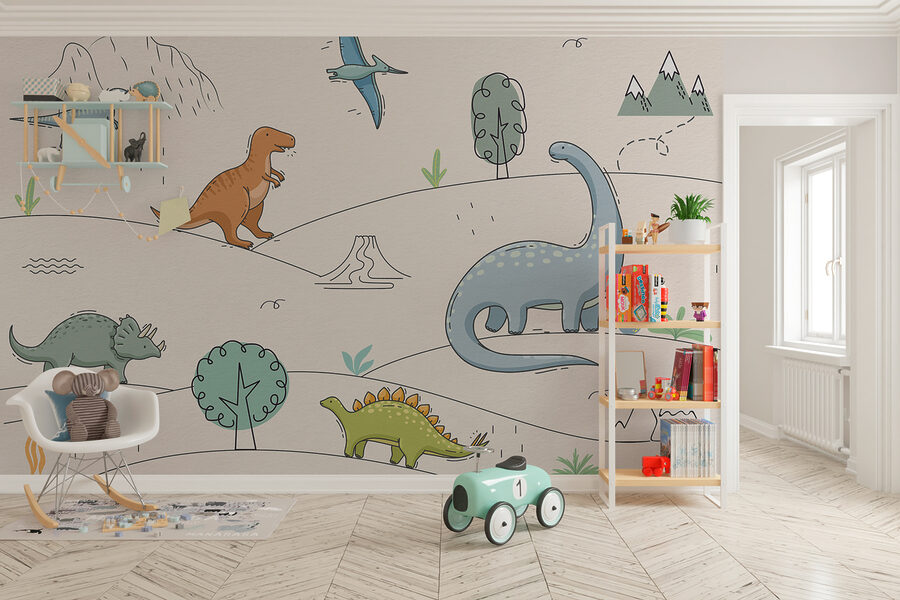 Un desen de dinozauri și munți Un desen de dinozauri și munți