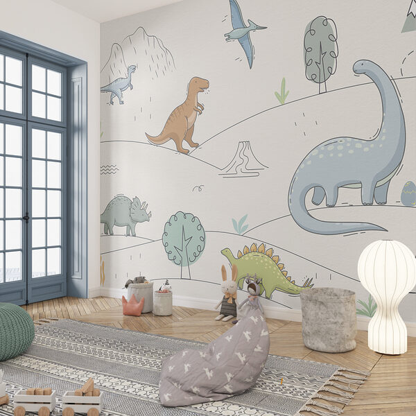 Un desen de dinozauri și munți Un desen de dinozauri și munți