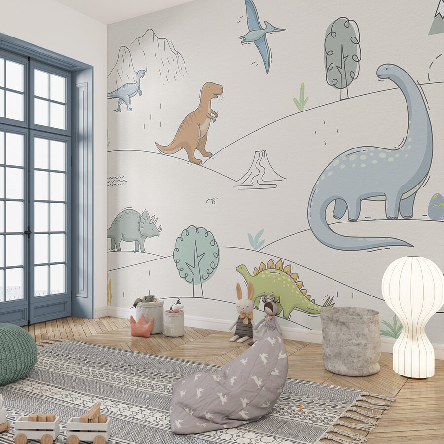 Un desen de dinozauri și munți Un desen de dinozauri și munți