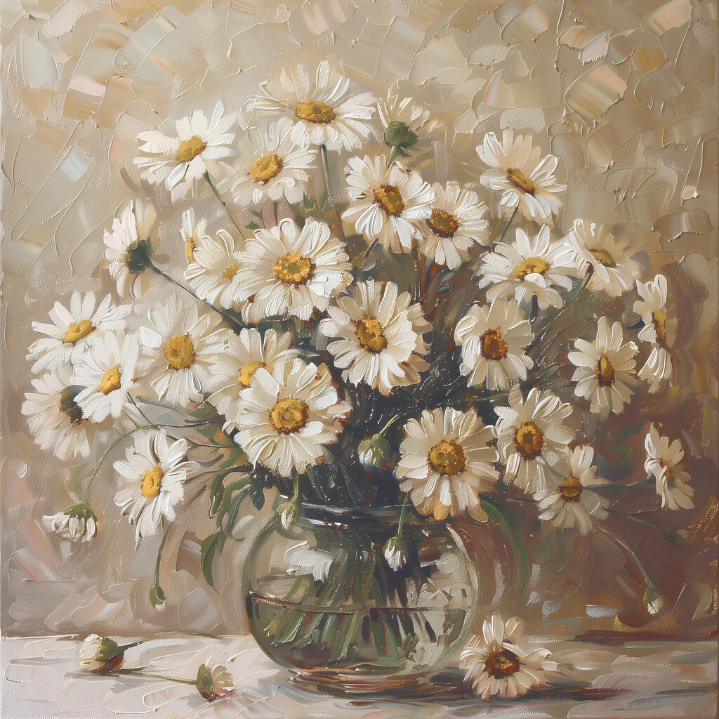 A painting of a vase of flowers A painting of a vase of flowers