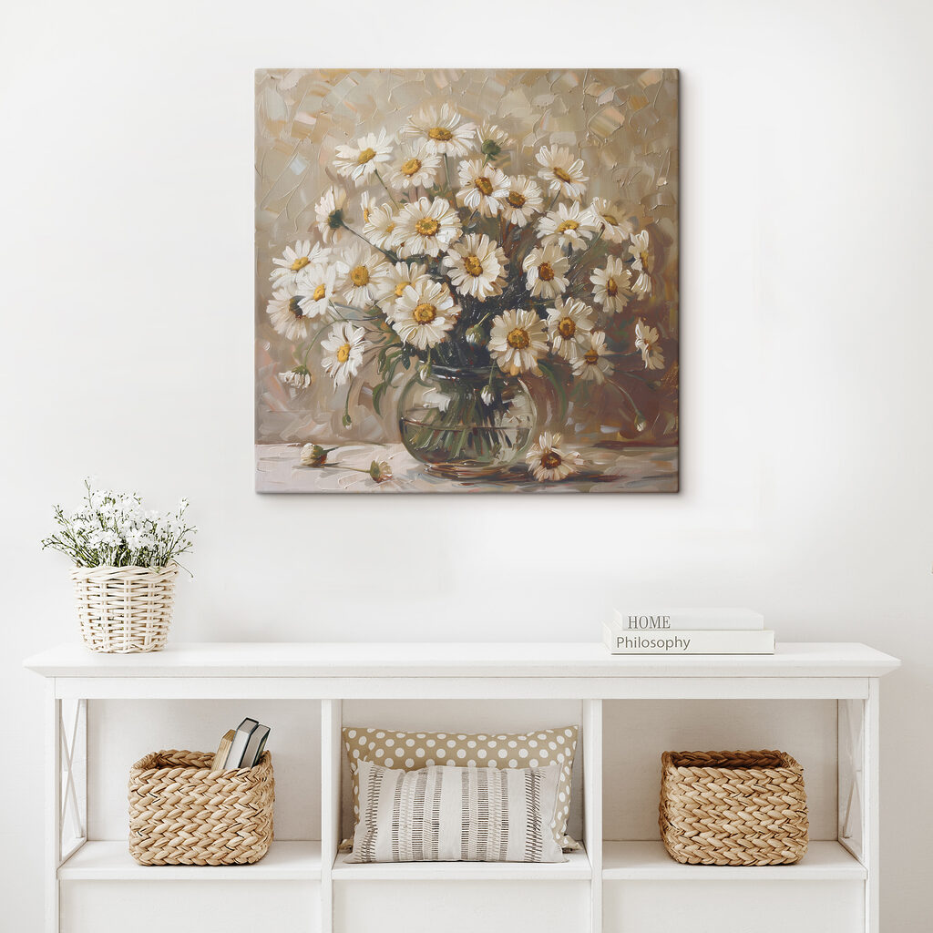 A painting of a vase of flowers A painting of a vase of flowers