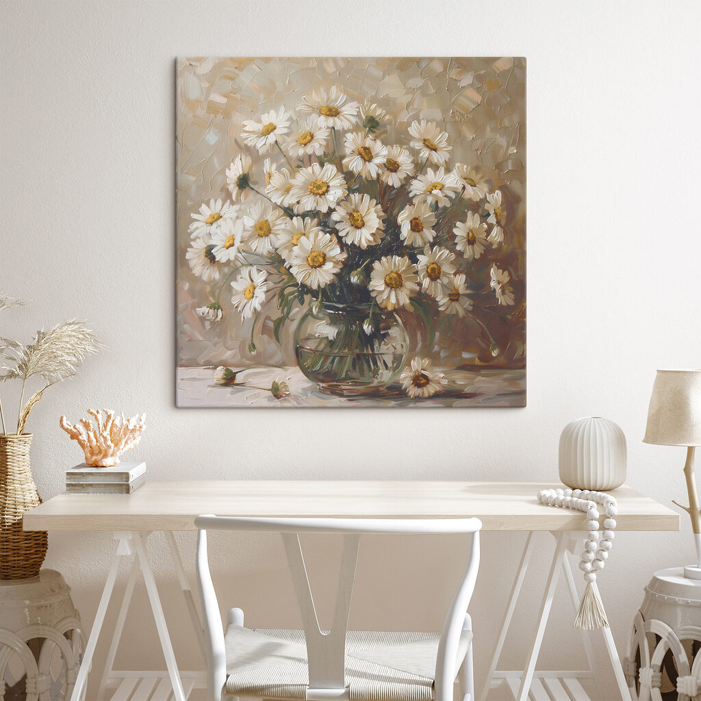 A painting of a vase of flowers A painting of a vase of flowers