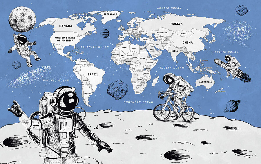 Un desen cu doi astronauți pe Lună