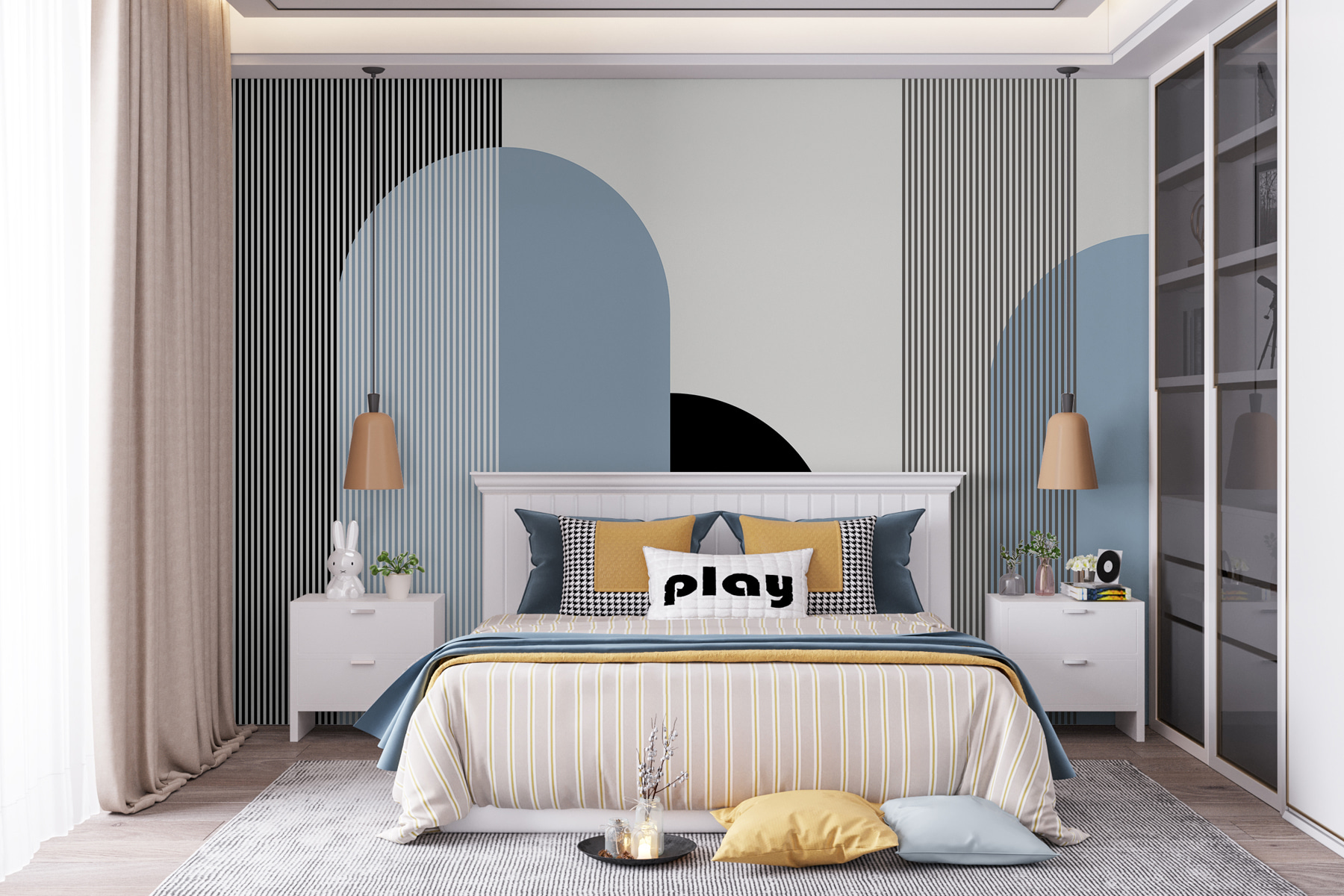 w00631v2pib1mr - Un alb-negru și albastră și albastru forme geometrice - tegory