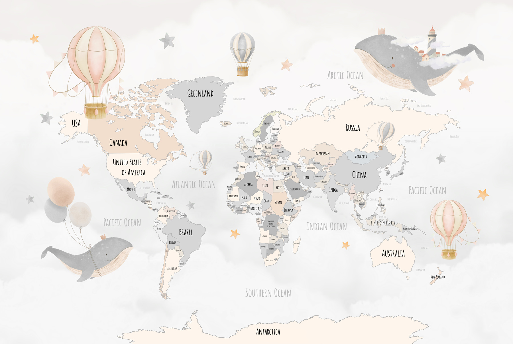 w00680v1p - O hartă a lumii cu baloane cu aer cald - tegory