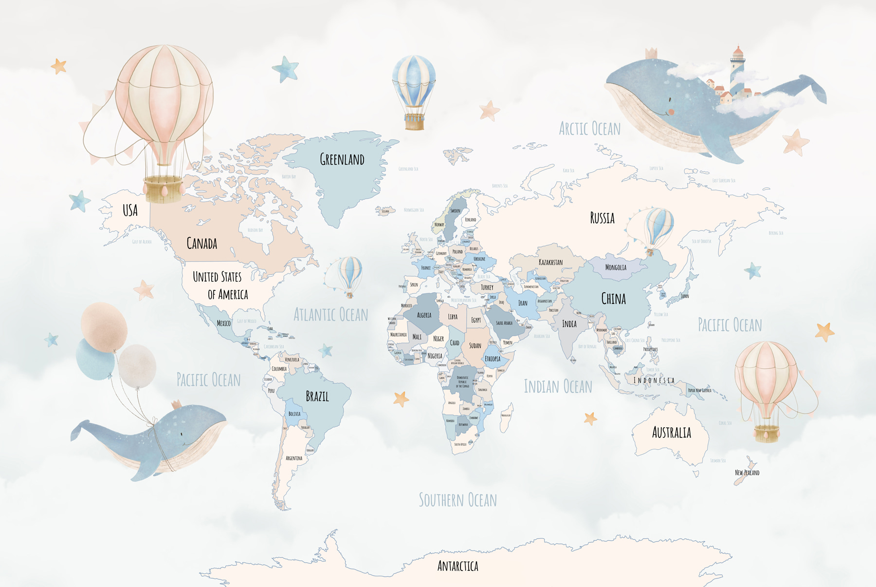 O hartă a lumii cu baloane cu aer cald w00680v2p - O hartă a lumii cu baloane cu aer cald - tegory