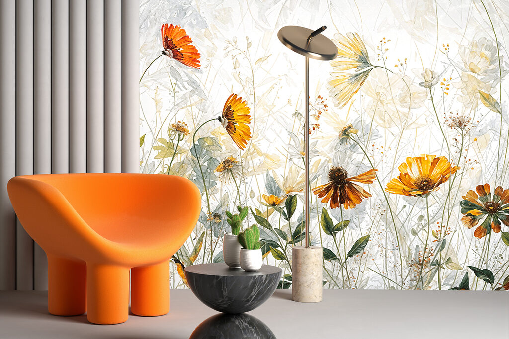 A painting of flowers and leaves