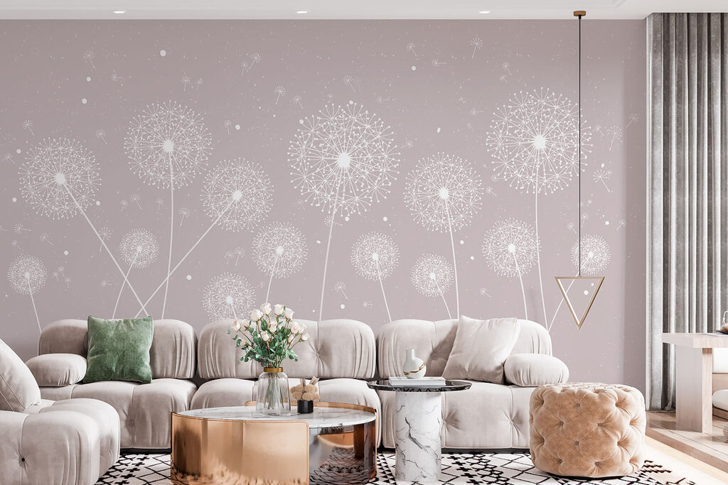 A white dandelions on a grey background A white dandelions on a grey background