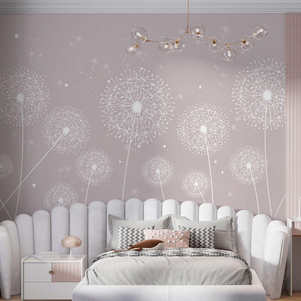 A white dandelions on a grey background A white dandelions on a grey background