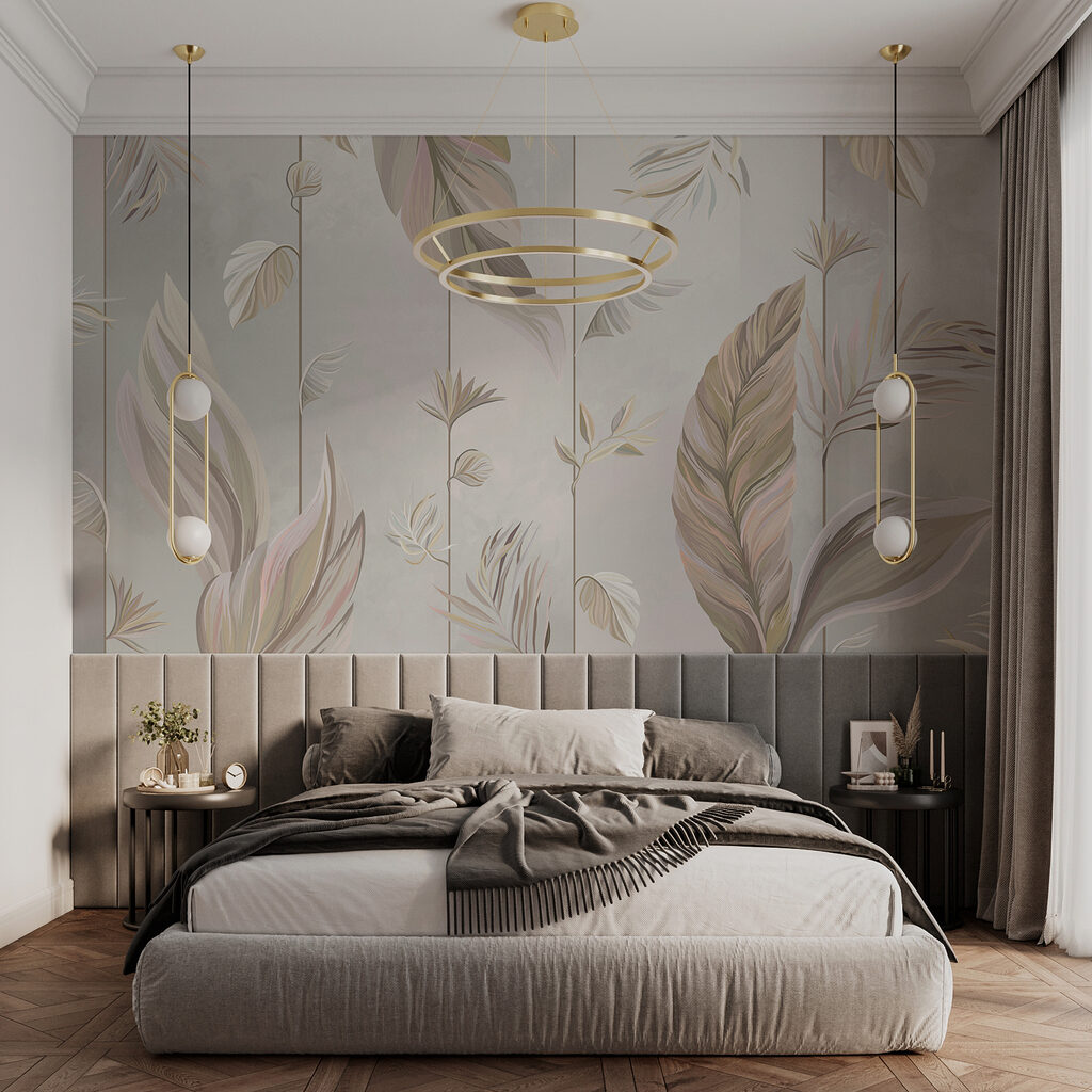 A wallpaper with leaves and flowers A wallpaper with leaves and flowers