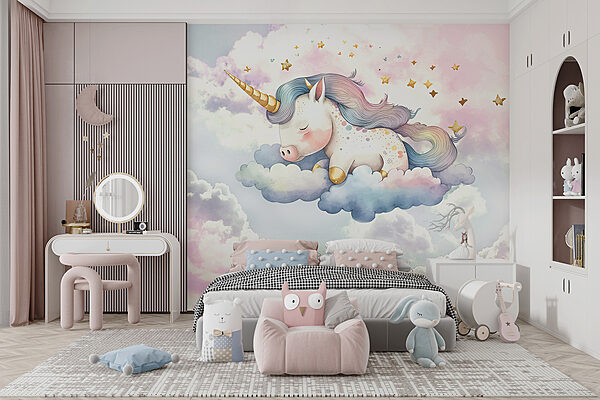 Un unicorn care doarme pe nori Un unicorn care doarme pe nori