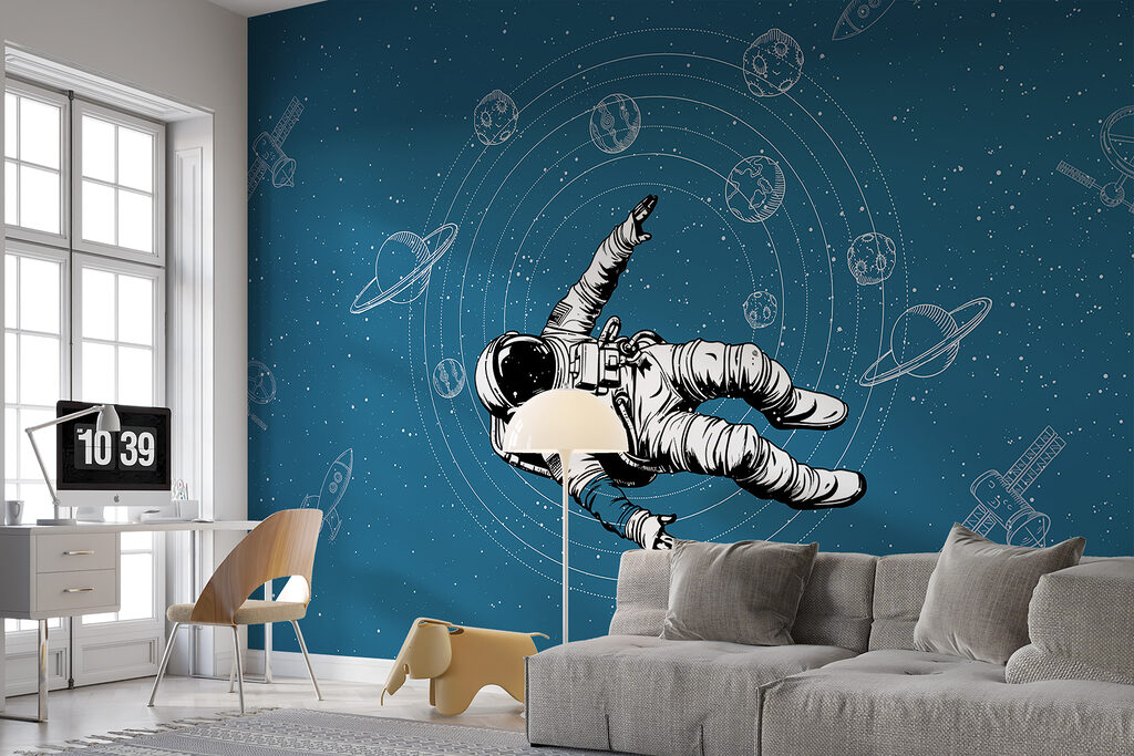 An astronaut floating in space