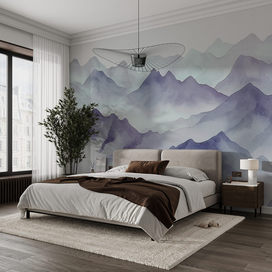 A watercolor of mountains and fog A watercolor of mountains and fog
