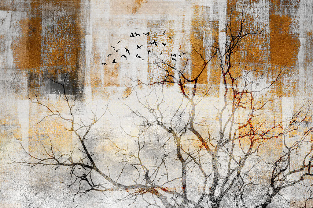 A tree with birds flying in the sky A tree with birds flying in the sky