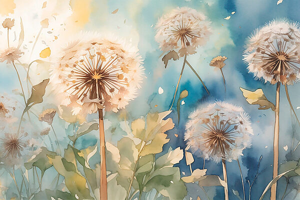 A watercolor painting of dandelions A watercolor painting of dandelions
