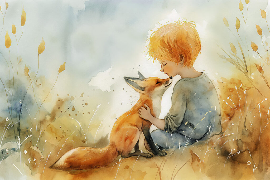 A child hugging a fox A child hugging a fox