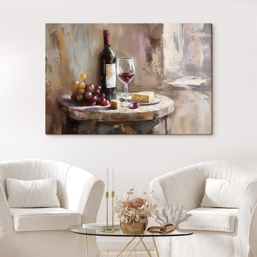 A wine bottle and grapes on a table A wine bottle and grapes on a table