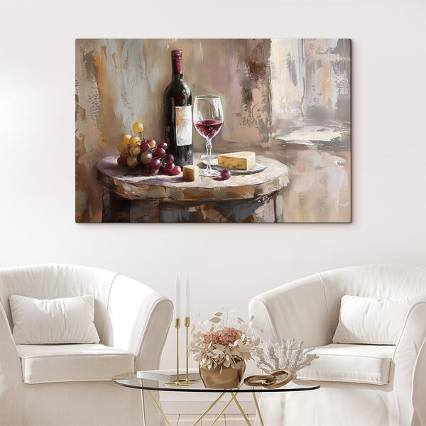 A wine bottle and grapes on a table A wine bottle and grapes on a table