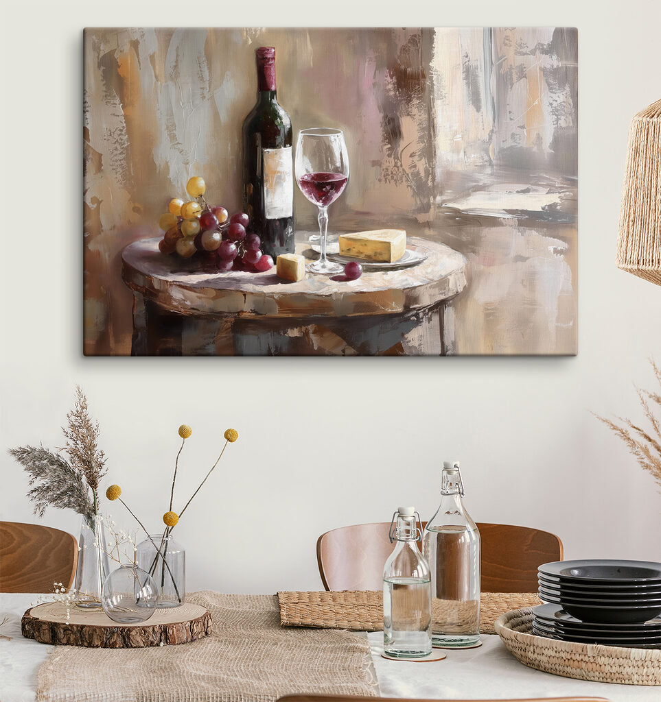 A wine bottle and grapes on a table A wine bottle and grapes on a table