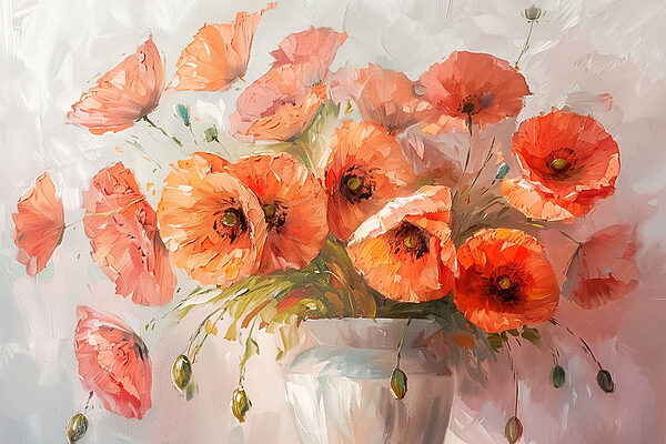 A painting of flowers in a vase A painting of flowers in a vase