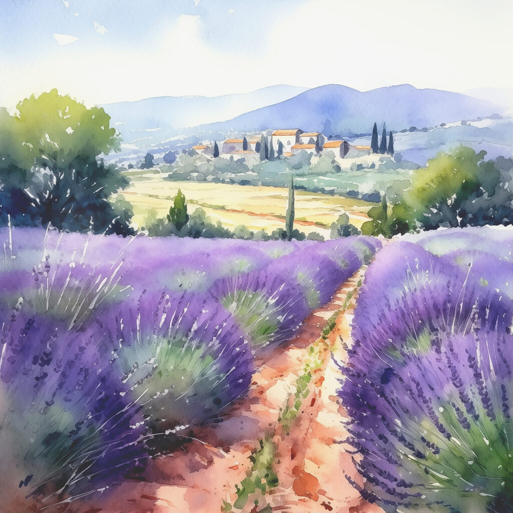 A watercolor painting of a field of lavender A watercolor painting of a field of lavender