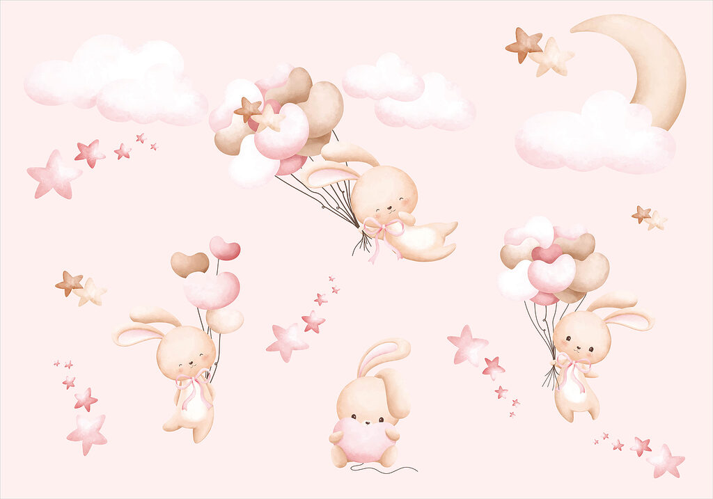 A group of cartoon bunnies holding balloons A group of cartoon bunnies holding balloons