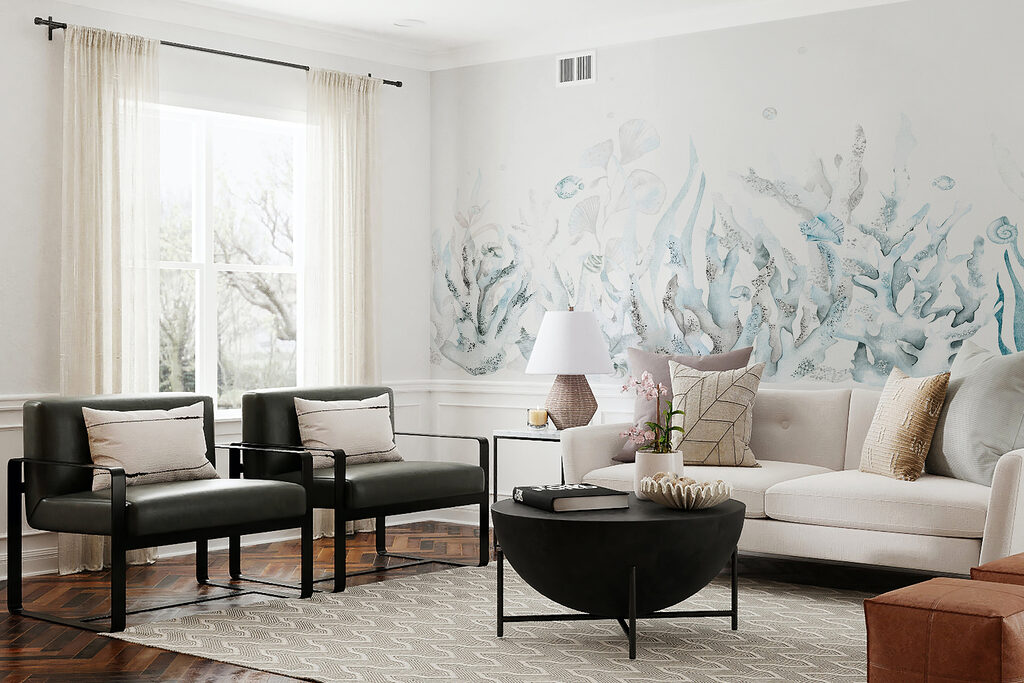 A watercolor of seaweed and shells A watercolor of seaweed and shells