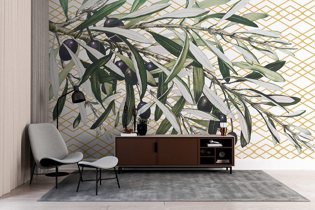 A branch with black olives and leaves