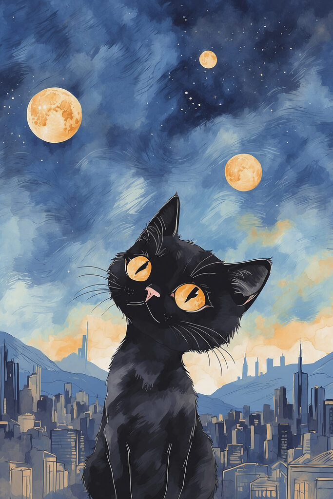 A cat looking up at the moon A cat looking up at the moon