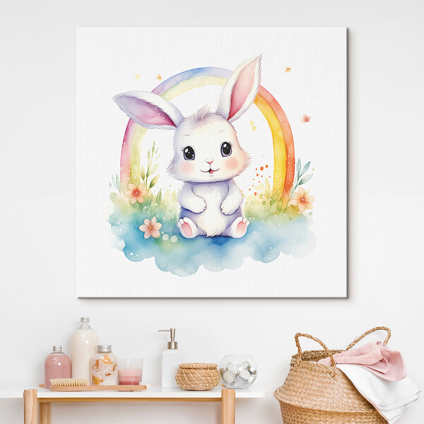 A watercolor of a bunny with a rainbow A watercolor of a bunny with a rainbow