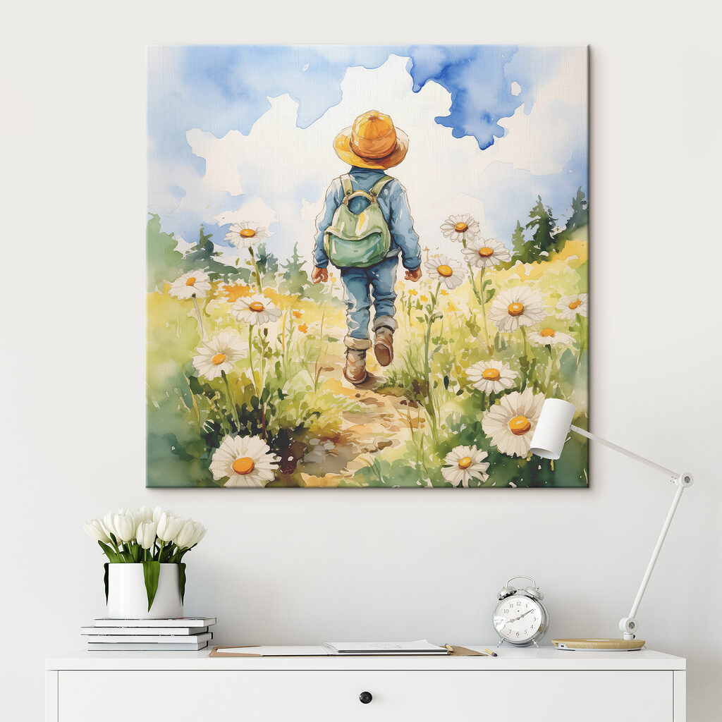 A child walking in a field of flowers A child walking in a field of flowers