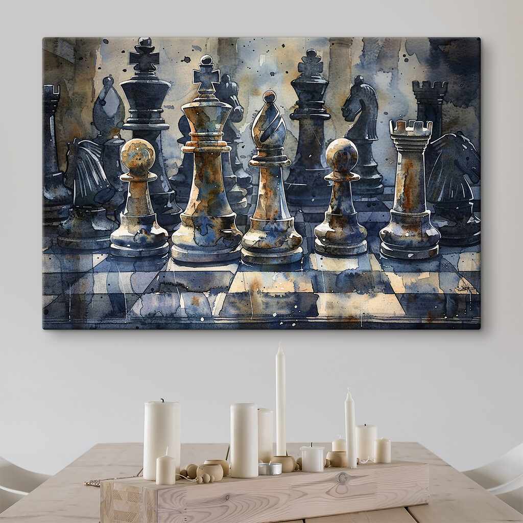 A watercolor of a chess board