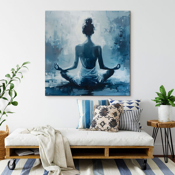 A painting of a woman sitting in a lotus pose A painting of a woman sitting in a lotus pose