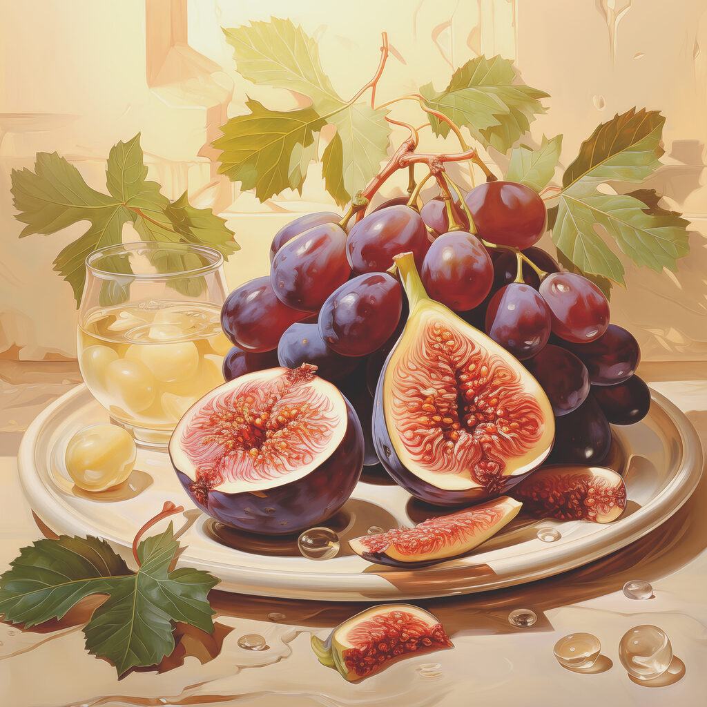 A plate of figs and grapes