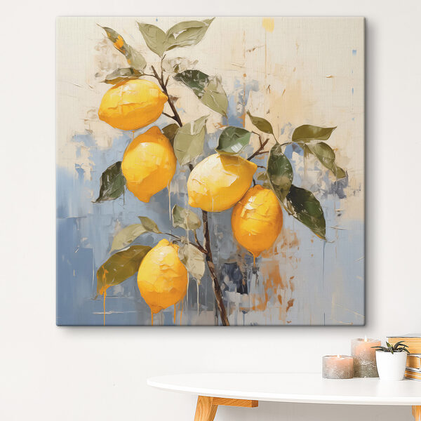 A painting of lemons on a branch A painting of lemons on a branch