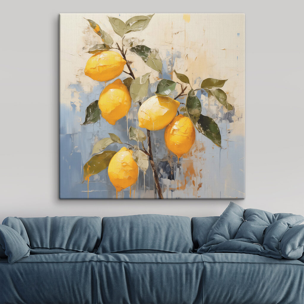 A painting of lemons on a branch A painting of lemons on a branch