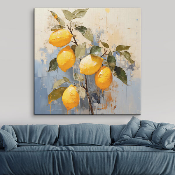 A painting of lemons on a branch A painting of lemons on a branch