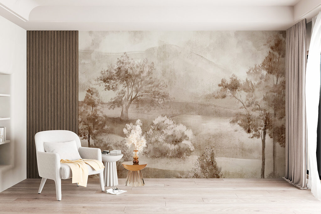 A landscape with trees and bushes