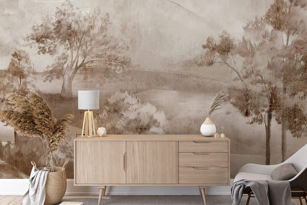 A landscape with trees and bushes