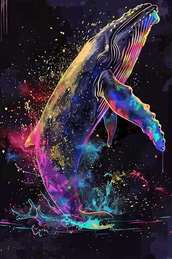 O balenă colorată cu stropi de curcubeu O balenă colorată cu stropi de curcubeu