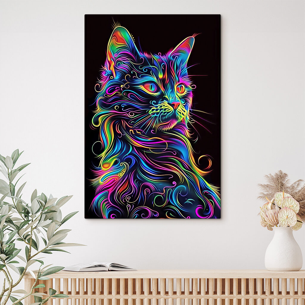 A colorful cat with a black background A colorful cat with a black background