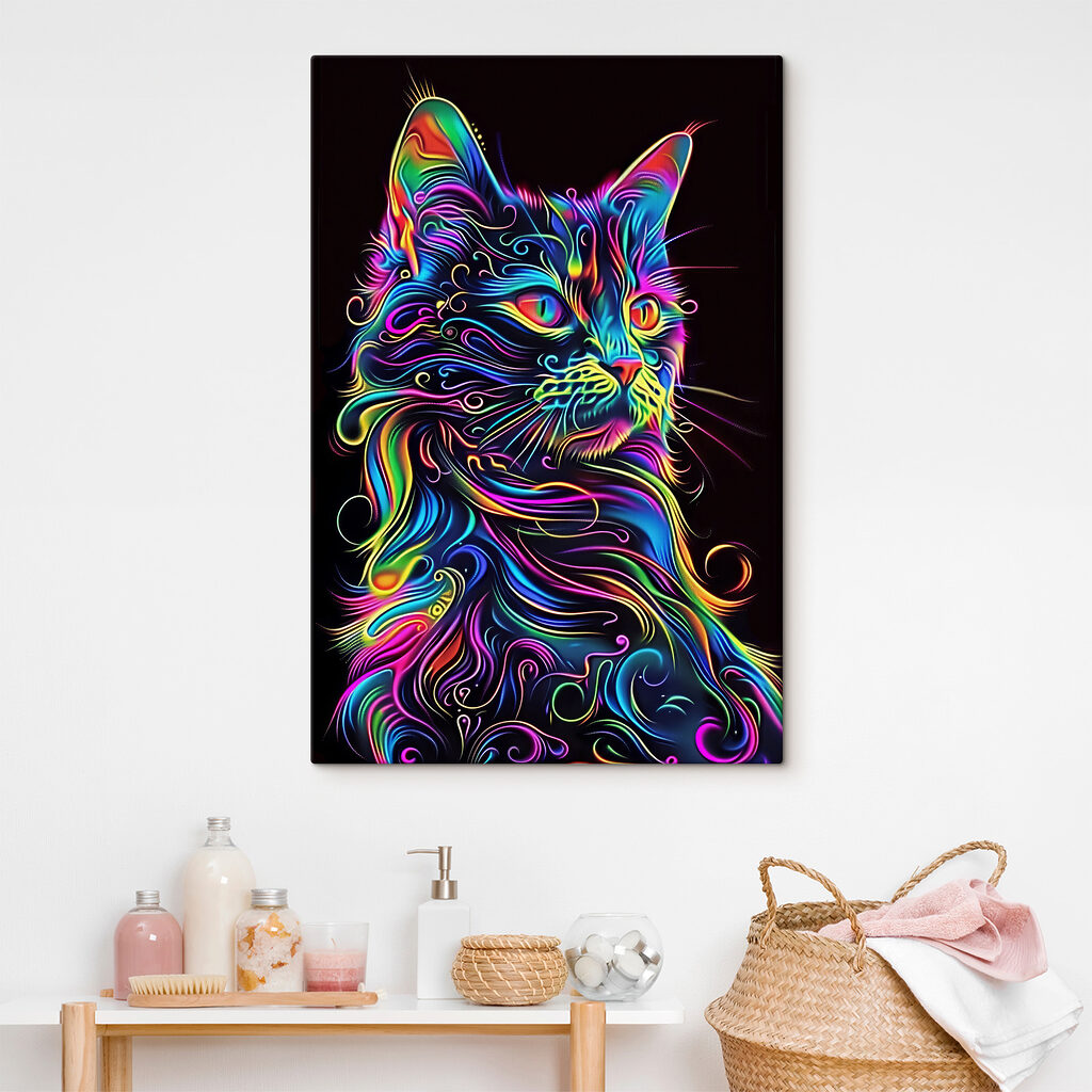 A colorful cat with a black background A colorful cat with a black background