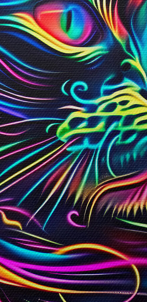 A colorful cat with a black background A colorful cat with a black background