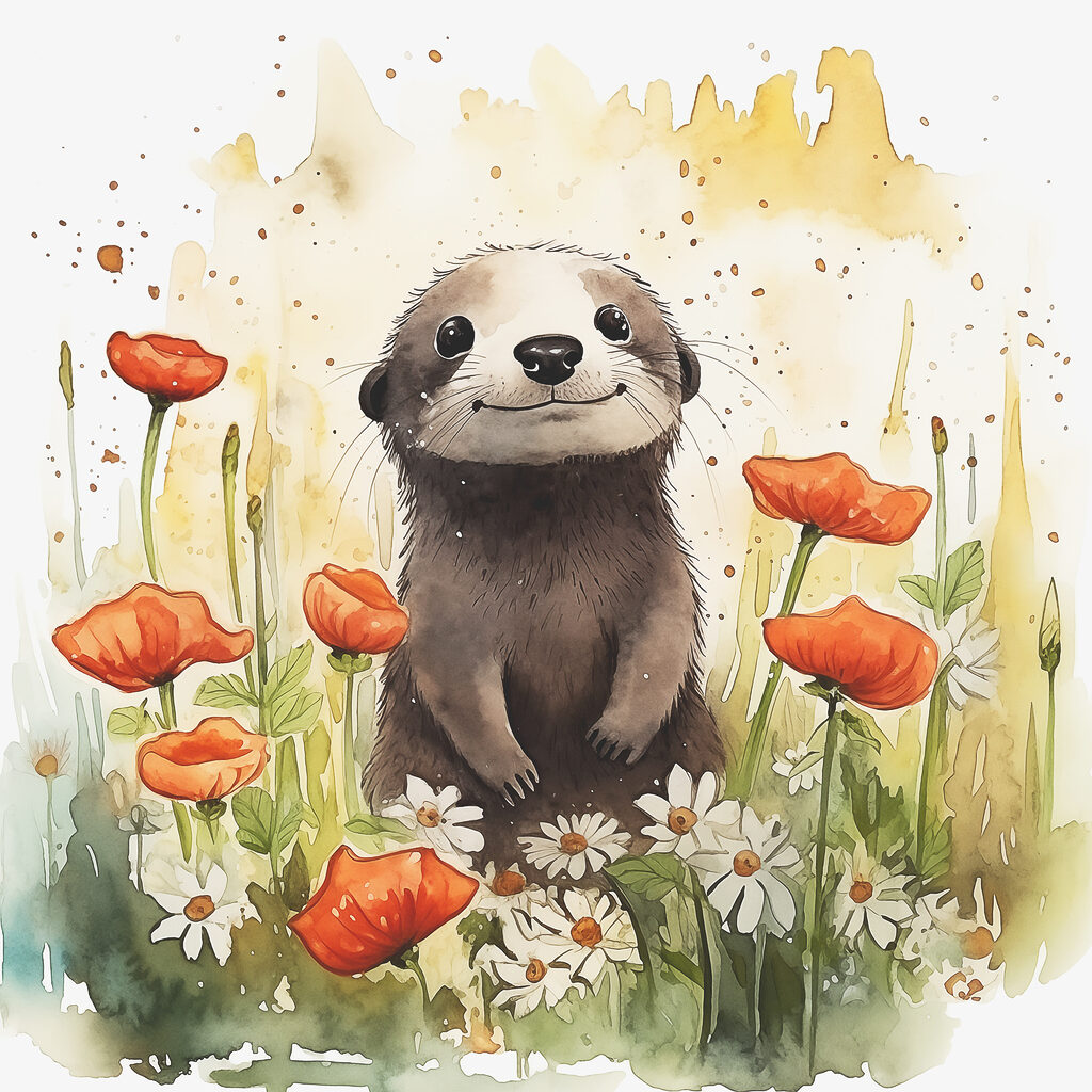 A watercolor of an animal standing in a flower field A watercolor of an animal standing in a flower field